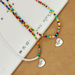 Böhmen stil färgglada mini pärlor sträng halsband mode kvinnor damer legering hjärta hängsmycke halsband strand fest smycken gåva