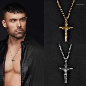 Hänghalsband guld silver kristen rostfritt stål halsband för män mode smycken korsfästet Jesus korskedjan halsband1