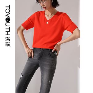 Toyouth 2020 Sommer Neue Ankunft Frauen Solide Schlank Mode V-ausschnitt Temperament Kurze Pullover Stricken Bodenbildung T-shirt Für Weibliche LJ201112