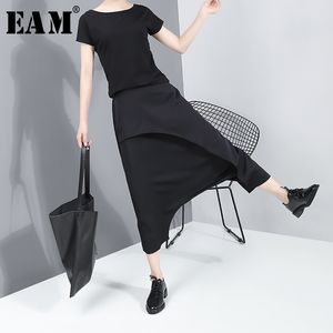 [EAM] 높은 탄성 허리 블랙 스플릿 긴 하렘 바지 새로운 느슨한 맞는 바지 여성 패션 조류 봄 가을 JY93401 201109