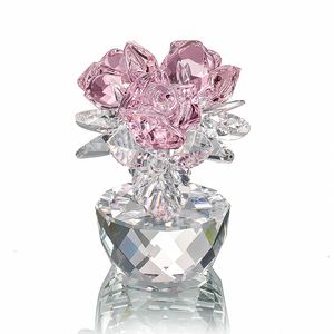 H&D Quartz Crystal Three Roses Craft Bouquet Flowers Figurines Ornament Home Wedding Party Decor Souvenir Lover's Gifts(Pink) T200710