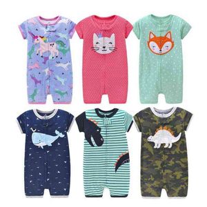 Lato 2021 Baby Boys Girls Ubrania Newborn Baby Romper One Piece Bawełniany Kombinezon Krótki Rękaw Cartoon Toddler Kostium G1221