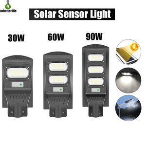 60W 90W 120W Grey Solar Street Lamp Motion Sensor Waterproof IP66 Wall Outdoor Landscape Garden Light with pole