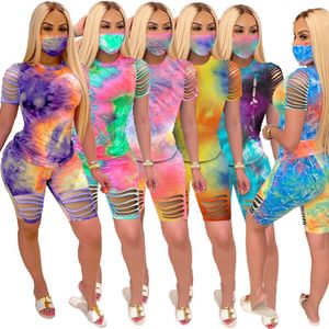 Designer Frauen Shorts Outfits Tie Dye Trainingsanzug Hemd Top Loch Hosen 2 Stück Set Damen Sweatsuits Kleidung Dhl 2021