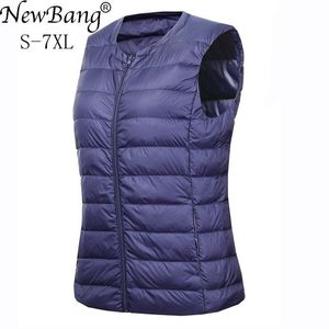 Newbang Marca 6XL 7XL Tamanho Grande Colete Quente Mulheres Ultra Light Down Colete Mulheres Portáteis Sem Mangas Inverno Liner Quente 201102