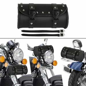 Motorcycle Front Fork Tool Bag Pouch Storage Luggage SaddleBag Leather Handlebar