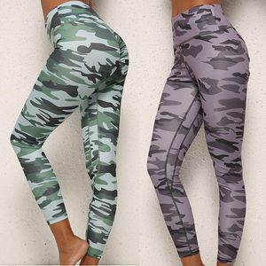 Kvinnors Camouflage High Waist Lyft Leggings Soft Slim Stitching Yoga Sweatpants