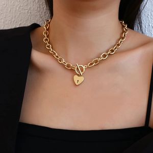 Tjock kedja lås guld färg klappar halsband hjärta hängsmycke halsband för kvinnor minimalistiska choker halsband mode smycken