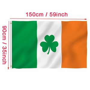 Shamrock Ireland Flag 90x150CM Polyester Green White Orange Printed Home Party Hanging Flying Decorative Irish Flags Banners WLY BH4650