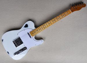 Chitarra elettrica vintage bianca a 6 corde con tastiera in acero giallo, manico in acero fiammato, personalizzabile su richiesta
