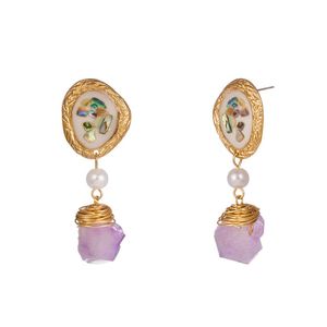 Wholesale amethyst stud earrings for sale - Group buy 10 Pairs Trendy Gold Plated Stud Earrings Irregular Shape Amethyst Crystal and Shell for Women Jewelry