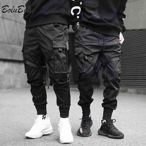 Bolubao 2021 Wiosna Mężczyźni Cargo Spodnie Streetwear Hip Hop Wstążki Harem Joggers Casual Kieszenie Track Spodnie Męskie Spodnie Moda G220224