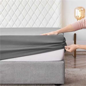 Big Sale 1 PC Bed Sheet Solid Fitted Mattress Cover With Elastic Band Abrasion Resistant s Dark Grey White 220208