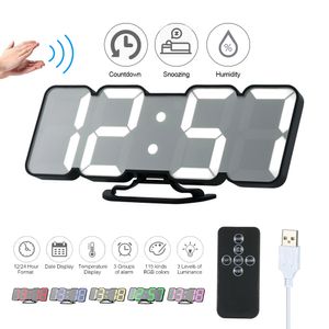 Upgrade 3D Remote Digital Wall 115 Colors LED Table Clock Time Alarm Temperature Date Sound Control Night Light Y200407