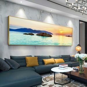 自然石の海の夕日の風景ポスターとプリントキャンバス絵画スカンジナビアの壁の芸術写真が贈られる