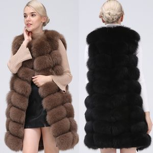 Natural para colete feminino casacos longos casaco de pele real raposa colete colete 201112