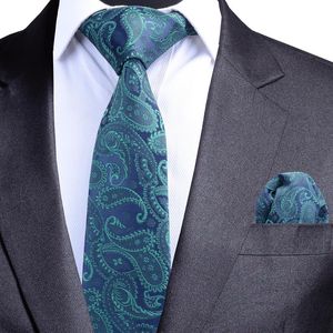 Neck Ties Gusleson Kwaliteit Tie Set voor Mannen Blauw Paisley en Pocket Square Black Stropdas Man Corbatas Hombre Zakdoek bruiloft
