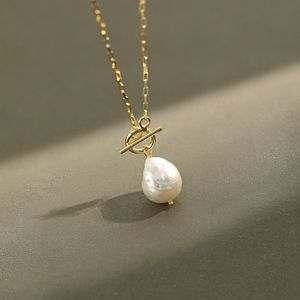 Peri'sbox Baroque Natural Freshwater Pearl Necklaces Toggle Clasp Chain Necklaces for Women French 925 Sterling Silver Necklace Q0531