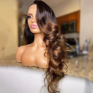 Ombre Wig Chocolate Brown 360 Кружевая фронтальная индийская индийская 13х6 прозрачная кружевные передние парики.