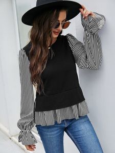 2 In 1 Striped Flounce Sleeve Top r8v8#