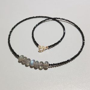 Ny Auroras Labradorite Svart Spinel 925 Sterling Silver Guldfärg Halsband Q0531