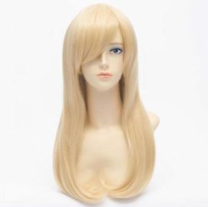 Attractive light blonde tail adduction synthetic long straight Cosplay wig hair