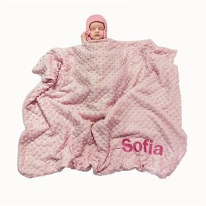 Name Personalised Newborn Baby Blanket Swaddling Baby Gift Bedding Set Swaddle Berber Bubble Toddler Crib Bed Stroller Blanket LJ201014