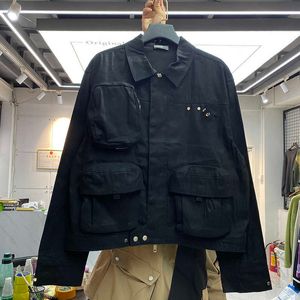 Mäns Jackor High Street Multi Pocket Knapp Zipper Arbetskläder Denim Jacka Ins Höst Loose Top Coat Fashion