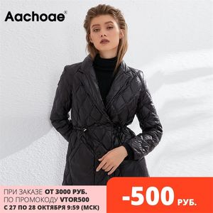 Aachoae Kış Sonbahar Ultra Işık Ördek Aşağı Ceket Kadınlar Uzun Kollu Katı Rahat Ceket Cep Ofis Ceket Bayan Giyim 201030