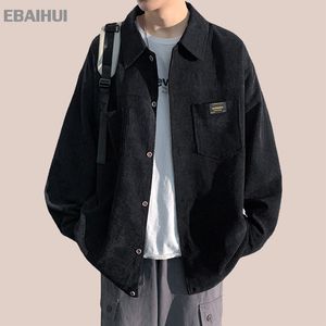 EBAIHUI Corduroy Men Shirt Long Sleeve Lapel Loose Oversize Two Chest Pockets Cardigan Trendy Men's Casual Top