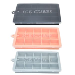 Vassoio per il ghiaccio in silicone a 15 griglie con coperchio Stampi per la cottura Cucina Nero Grigio Per la casa Fatto in casa Ices Cube Tool Ice Box XG0432