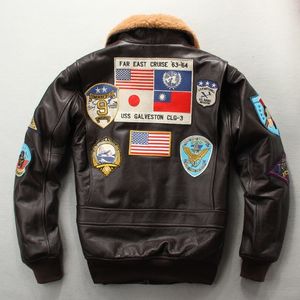 Mens 2020 Pilot 100 ٪ JULLINE LEATHINE SCAND TOM CRUISE TOPGUN Air Force Multi-Label Chicked Cowhide Autumn Winter Coats LJ201029