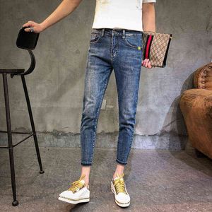 Atacado 2021 adolescente jeans jeans trendy homens pés espiritual cara bonito tornozelo comprimento calças na moda marca lápis de lápis g0104