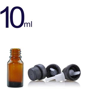 10 ml Amber Glass Essential Oljeprov Flaskor Flaskor med öppning och keps för parfym aromaterapi behållare