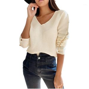 Women's Blouses & Shirts Women Fashion Long Sleeve Blouse V-neck Top Stylish Buttons Solid Color For Ladies Female1