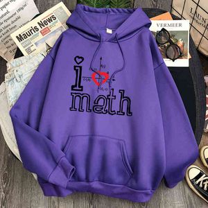 Enkelt jag älskar matteprint hoodies man harajuku långärmad fack huva pullover man vintage hoody topp punk hip hop sweatshirts h1227