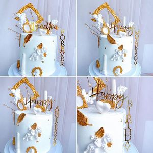 Ins Happy Birthday Acrylic Cake Topper Gold Novelty Love Wedding Cake Topper för årsdag Födelsedagsfestdekorationer