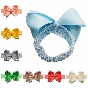 6 pollici di Colore Solido Fatto A Mano A Maglia Elastico Hairband Moda Nastro Del Grosgrain Bowknot Fascia Infantile Dolce Archi Copricapo