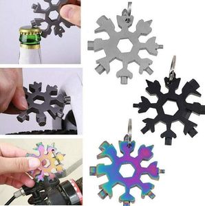 Snowflake Screwdriver Wrench Bottle Opener Key Chain 18 in 1 Stainless Steel Multipurpose Multitool Card Survive Camping Hiking Tool E102902 on Sale