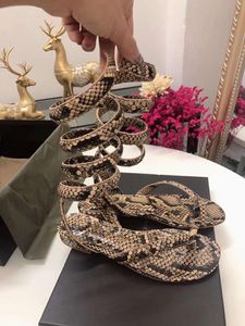 New Snake Warp Infradito Sandali piatti in pelle Ciabatte da donna con cinturino alla caviglia Scarpe piatte Designer estivo Scivoli Scarpe da donna