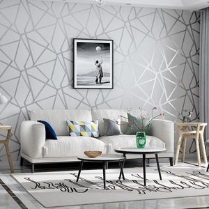 リビングルームの寝室の灰色の白い柄のモダンなデザインの壁紙ロール家の装飾1