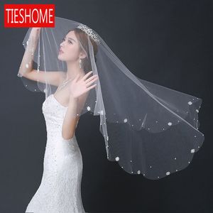 good net soft veil wedding pearl bride married small florets singlemasked veil 1.5 meters No comb Bridal Veils