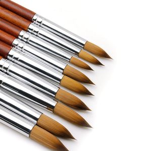 2pcs / 3pcs Set Acrylic Nail Art Brush UV Gel Polsk Carving Pen 2021 Nails Teckning Trähandtag Hårborstar Sets