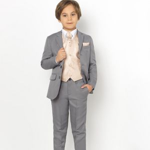 Erkek Smokin Akşam Suits İki Adet Küçük Boy Suit Grey Çentikli Yaka Örgün Suit Smokin Çocuk Çocuk Resmi Giyim (Ceket + Pantolon)