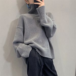 Autumn winter new cashmere sweater women's plus size thick turtleneck solid color loose lazy knitted pullover bottoming shirt 201222