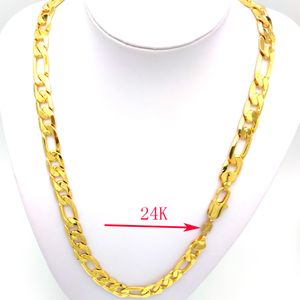 Men's Solid Hallmarked Yellow Fine Stamep 24 K C Gold GF Figaro Chain Link Necklace Lengths 12 mm Italian Link 60 CM Heavy