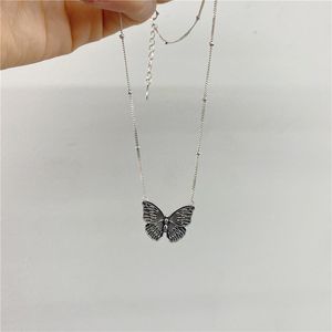 Real 925 Sterling Silver Butterfly Pendant Necklace Women, Vintage Bead Neck Chain Necklaces Woman Fine Jewelry Birthday Gifts Q0531