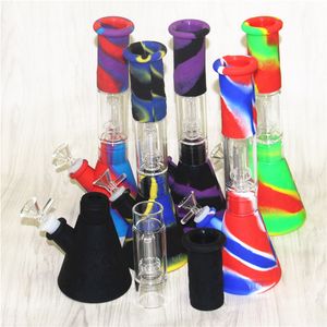 Silicone Bongs Hookahs Percolators Perc Removable Straight Water Pipes Smoking Bong With Glass Bowl 14mm