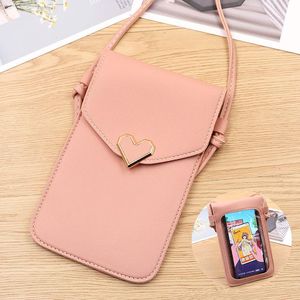 Ny mode rosa pu läder touchable telefonväska axelficka plånbok väska täcka kvinnors axel