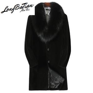 Kurtka Mężczyźni Zima 100% Płaszcz Wełniany Real Fox Fur Collar Oryginalna Skóra Parka Hombre LJ201029